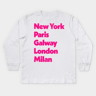 New York - Paris - Galway - London - Milan Kids Long Sleeve T-Shirt